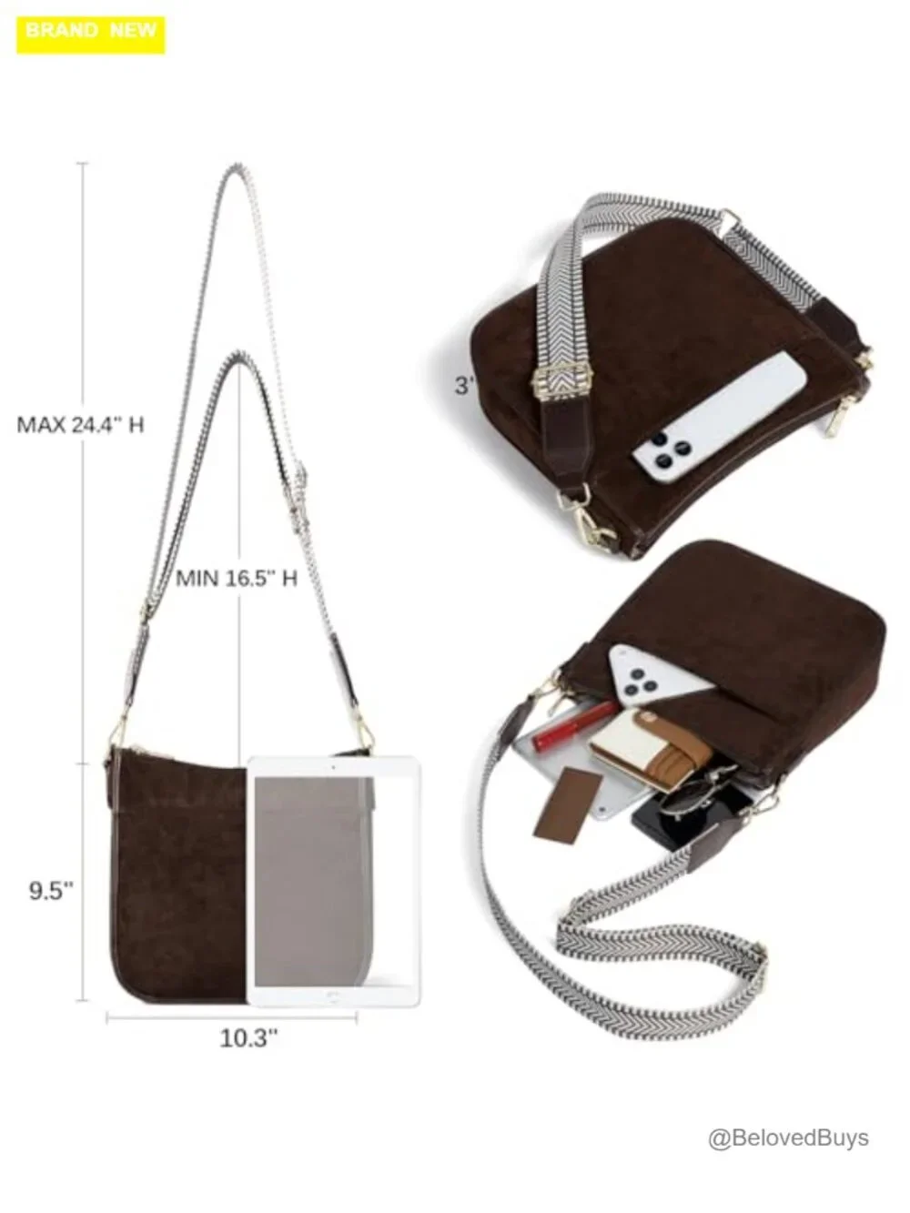 Vegan Leather Hobo Crossbody Bag with Wide Shoulder Strap